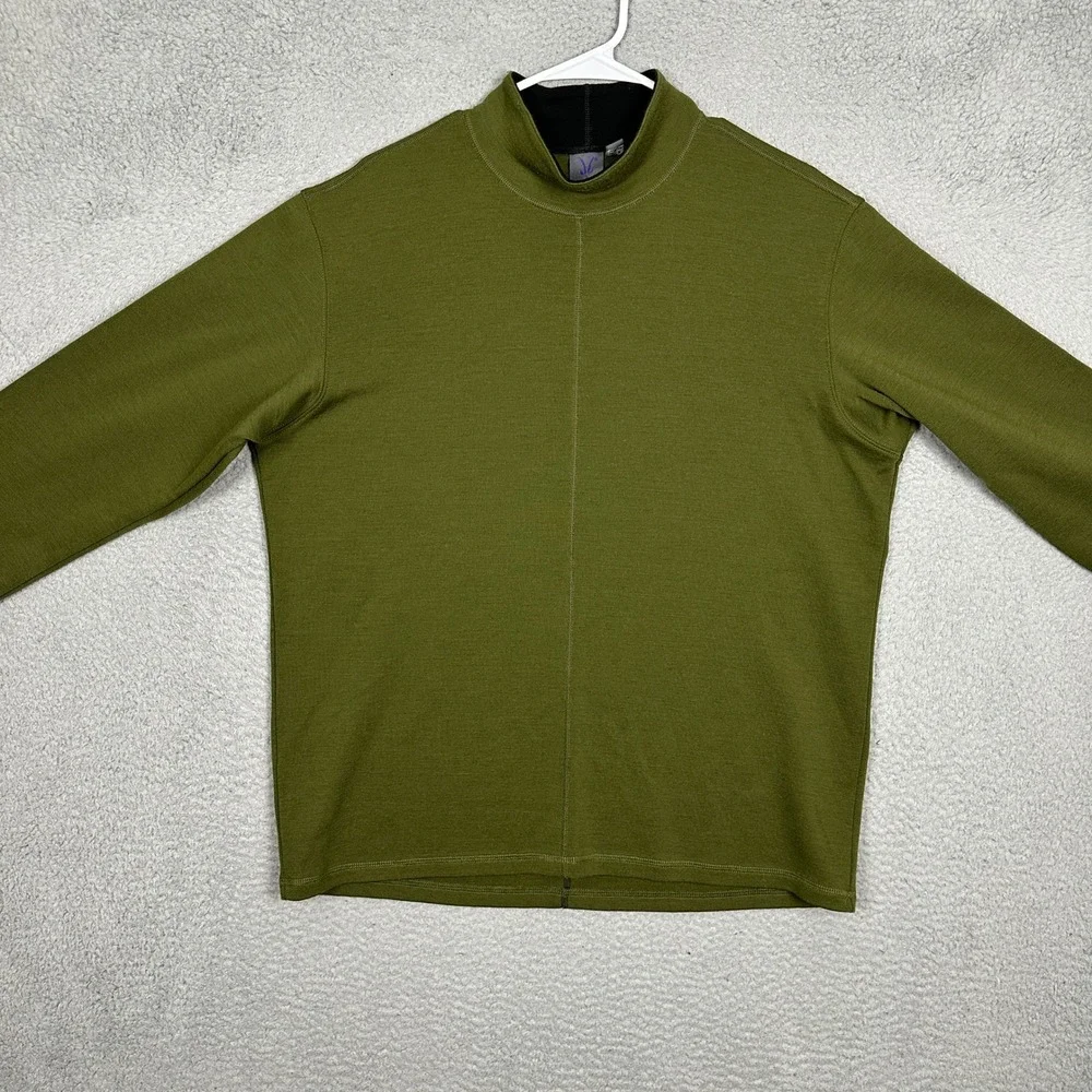 Ibex Sweater Mens XL Mock Neck Olive Green Center Seam Pullover 100% Merino Wool